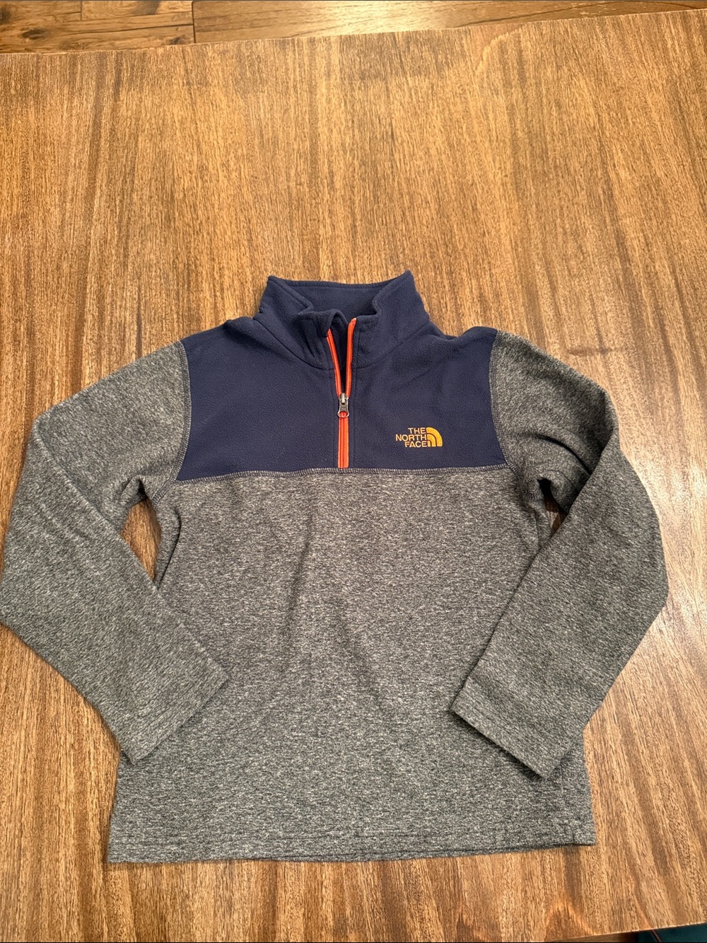 The North Face Men's Gray Heather & Navy Zip-Up Fleece with Orange Trim